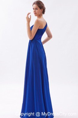 Chiffon One Shoulder Empire Beading Blue Prom Dress for Girls