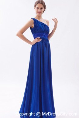 Chiffon One Shoulder Empire Beading Blue Prom Dress for Girls