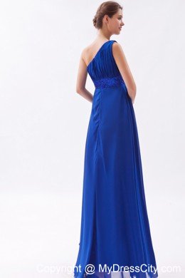 Chiffon One Shoulder Empire Beading Blue Prom Dress for Girls