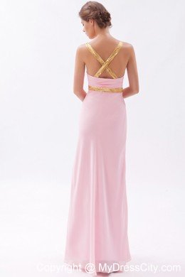 Sexy Sequins Straps Criss Cross Back Baby Pink Prom Dress