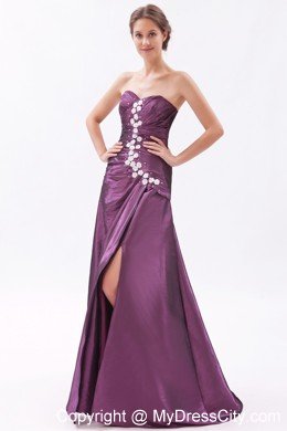 A-line Taffeta Appliques Ruched Dark Purple Prom Dresses 2013