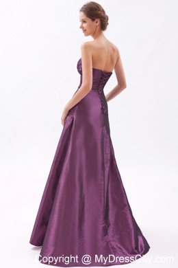 A-line Taffeta Appliques Ruched Dark Purple Prom Dresses 2013