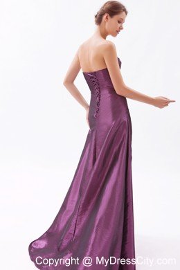 A-line Taffeta Appliques Ruched Dark Purple Prom Dresses 2013