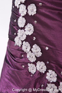 A-line Taffeta Appliques Ruched Dark Purple Prom Dresses 2013