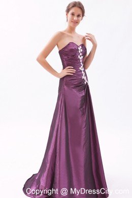 A-line Taffeta Appliques Ruched Dark Purple Prom Dresses 2013