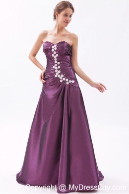 A-line Taffeta Appliques Ruched Dark Purple Prom Dresses 2013