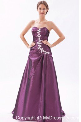 A-line Taffeta Appliques Ruched Dark Purple Prom Dresses 2013
