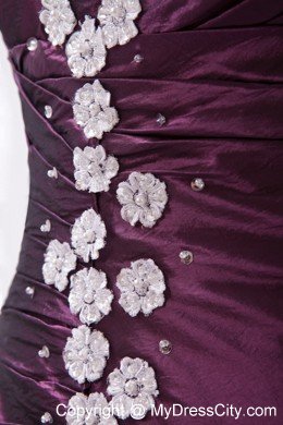 A-line Taffeta Appliques Ruched Dark Purple Prom Dresses 2013