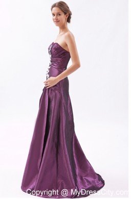 A-line Taffeta Appliques Ruched Dark Purple Prom Dresses 2013