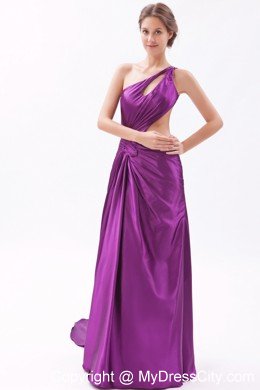 Single Shoulder Column Cutouts Eggplant Purple Prom Dress with Train