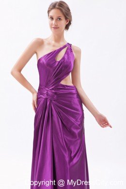 Single Shoulder Column Cutouts Eggplant Purple Prom Dress with Train