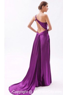 Single Shoulder Column Cutouts Eggplant Purple Prom Dress with Train