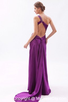 Single Shoulder Column Cutouts Eggplant Purple Prom Dress with Train