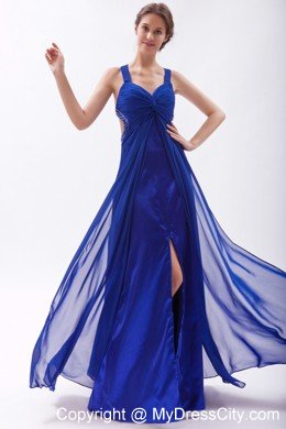 Empire Beaded Straps 2013 Blue Prom Dress with Criss Cross Back