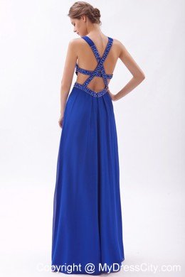 Empire Beaded Straps 2013 Blue Prom Dress with Criss Cross Back
