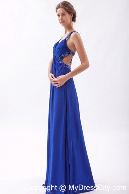 Empire Beaded Straps 2013 Blue Prom Dress with Criss Cross Back