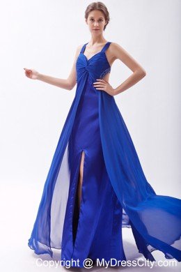 Empire Beaded Straps 2013 Blue Prom Dress with Criss Cross Back