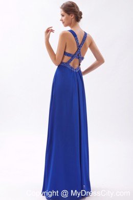 Empire Beaded Straps 2013 Blue Prom Dress with Criss Cross Back