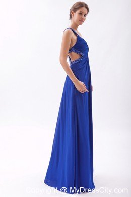 Empire Beaded Straps 2013 Blue Prom Dress with Criss Cross Back