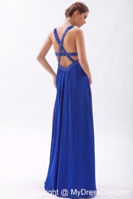 Empire Beaded Straps 2013 Blue Prom Dress with Criss Cross Back