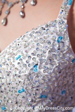 White Chiffon Empire Straps Knee-length Beaded Prom Dress