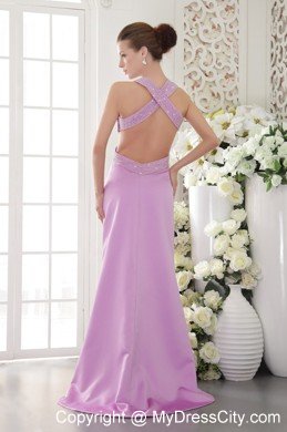 Column Brush Train Beading Lavender Prom Dress with Cut Outs
