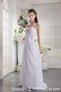 White One Shoulder 2013 Prom Dress with Ruches and Appliques