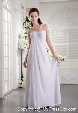 White One Shoulder 2013 Prom Dress with Ruches and Appliques