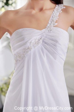 White One Shoulder 2013 Prom Dress with Ruches and Appliques