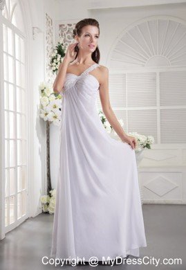 White One Shoulder 2013 Prom Dress with Ruches and Appliques
