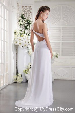White One Shoulder 2013 Prom Dress with Ruches and Appliques