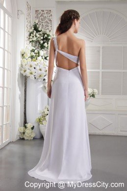 White One Shoulder 2013 Prom Dress with Ruches and Appliques