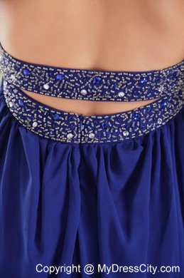 Blue Empire Strapless Brush Train Chiffon Prom Dress with Beading