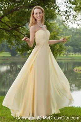 Light Yellow Empire Sweetheart Brush Train Prom Dress with Ruches
