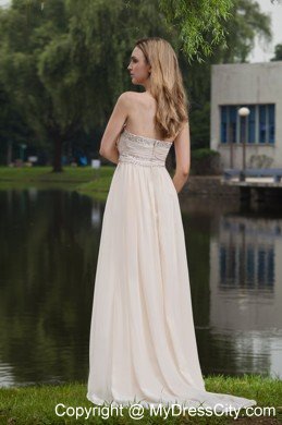 Champagne Empire Strapless Brush Train Prom Dress with Beading