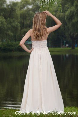 Champagne Empire Strapless Brush Train Prom Dress with Beading