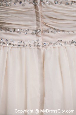 Champagne Empire Strapless Brush Train Prom Dress with Beading