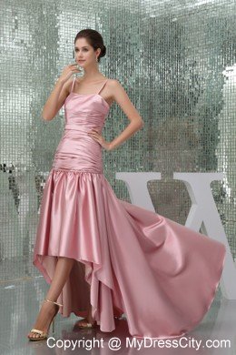 A-line Spaghetti Straps Pink High Low Prom Dress For 2013