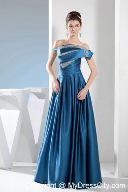 Teal Column Off the Shoulder Prom Dress with Beading for Cheap