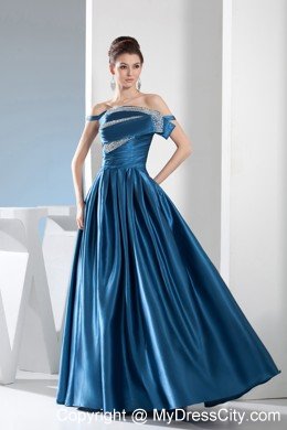 Teal Column Off the Shoulder Prom Dress with Beading for Cheap