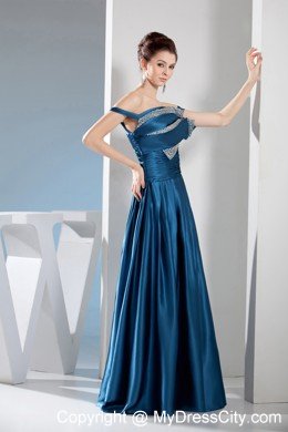 Teal Column Off the Shoulder Prom Dress with Beading for Cheap