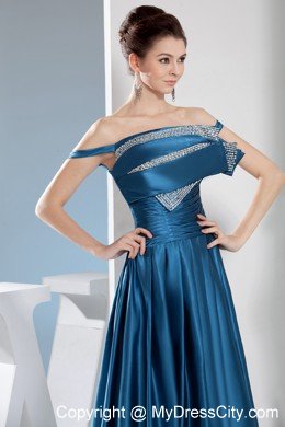 Teal Column Off the Shoulder Prom Dress with Beading for Cheap