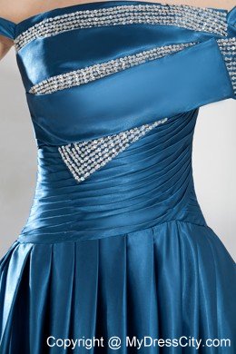 Teal Column Off the Shoulder Prom Dress with Beading for Cheap