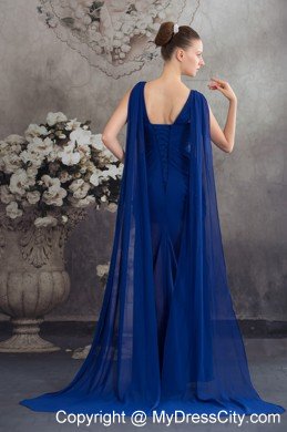 Elegant High Slit Royal Blue Prom Dress with Watteau Train 2013