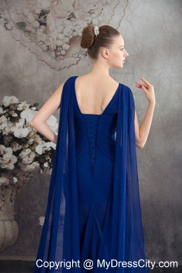 Elegant High Slit Royal Blue Prom Dress with Watteau Train 2013