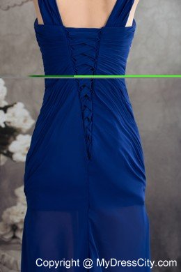 Elegant High Slit Royal Blue Prom Dress with Watteau Train 2013