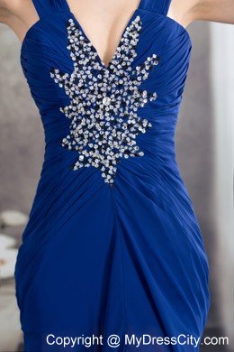 Elegant High Slit Royal Blue Prom Dress with Watteau Train 2013