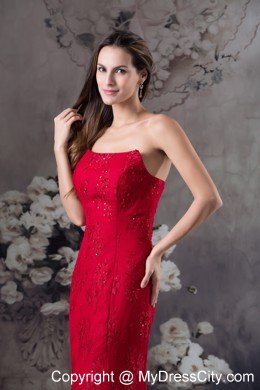 Cheap Mermaid Strapless long Red 2013 Prom Dress with Appliques
