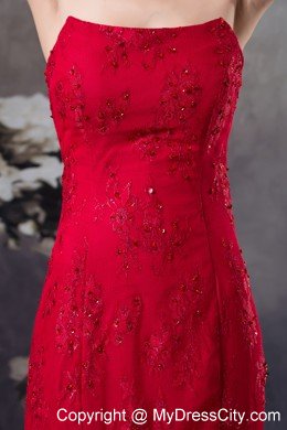 Cheap Mermaid Strapless long Red 2013 Prom Dress with Appliques