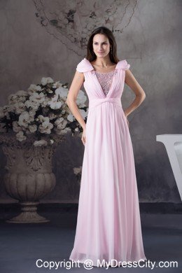 Empire Beaded Scoop Prom Dress with Cap Sleeves for Cheap